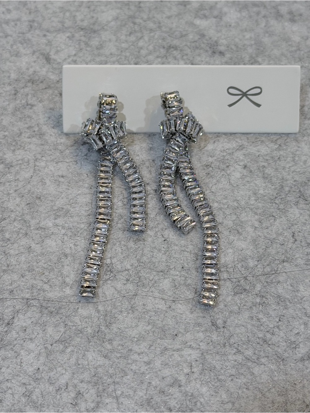 Silver Baguette Ribbon Drop Earrings